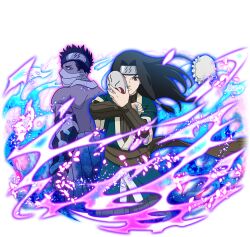  2boys black_hair brown_eyes brown_pants brown_sweater forehead_protector green_kimono green_nails haku_(naruto) holding holding_mask ice japanese_clothes kimono kirigakure_symbol long_hair looking_at_viewer looking_back mask momochi_zabuza multiple_boys naruto_(classic) naruto_(series) naruto_shippuuden:_ultimate_ninja_blazing official_art pants sweater 