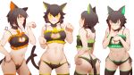  4girls animal_ears ass bell bell_choker black_bra black_legwear black_panties bra breasts cat_cutout cat_ears cat_keyhole_bra cat_lingerie cat_tail character_request choker cleavage cleavage_cutout green_eyes jingle_bell looking_at_viewer multiple_girls navel panties paw_pose red_eyes short_hair side-tie_panties simple_background small_breasts smile tail truc_bui underwear underwear_only white_background yellow_eyes 