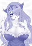  1girl breasts camilla_(fire_emblem_if) cleavage fire_emblem fire_emblem_if hair_over_one_eye highres kane-neko long_hair monochrome 