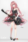  1girl blue_eyes guitar highres instrument linch long_hair megurine_luka open_mouth pink_hair solo vocaloid 