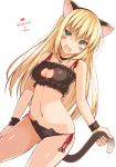  1girl animal_ears bismarck_(kantai_collection) blue_eyes blush bra breasts cat_cutout cat_ears cat_keyhole_bra cat_lingerie cat_tail cleavage cleavage_cutout highres kantai_collection long_hair looking_at_viewer oota_yuuichi solo tail underwear underwear_only 