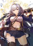  belt blue_eyes boots granblue_fantasy gun hayama_eishi midriff navel rifle silva_(granblue_fantasy) silver_hair skirt thigh-highs thigh_boots weapon 