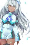  1girl black_legwear brown_eyes dark_skin dress hat kirschwasser long_hair short_dress silver_hair solo thigh-highs thigh_gap xenosaga zettai_ryouiki 