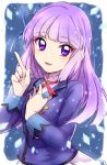  1girl absurdres aikatsu! blush highres long_hair purple_hair sekina smile solo violet_eyes 