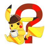  ? coffee commentary_request detective_pikachu great_detective_pikachu:_the_birth_of_a_new_duo hat no_humans pikachu pokemon pokemon_(creature) smirk 