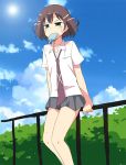  1girl adapted_costume brown_hair green_eyes hair_ornament hairclip hot necktie popsicle saki saki_achiga-hen school_uniform short_hair skirt solo sweat tsuruta_himeko umekichi 