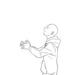  1boy comic dokkoi_shoo hood hoodie looking_up one-punch_man outstretched_hand saitama_(one-punch_man) 