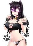  1girl ;d ahoge animal_ears ass_visible_through_thighs beifeng_han bell bell_choker black_hair black_ribbon blush breasts cat_ear_panties cat_ears cat_hair_ornament cat_keyhole_bra cat_lingerie choker cleavage cleavage_cutout collarbone cowboy_shot fang frills groin hair_between_eyes hair_ornament jingle_bell kemonomimi_mode large_breasts long_hair looking_at_viewer miyaura_sanshio navel one_eye_closed open_mouth original panties parody paw_pose print_panties ribbon side-tie_panties smile solo stomach string_panties underwear underwear_only violet_eyes wrist_cuffs 