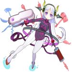  1girl bangs bodysuit expressionless floating_object headphones long_hair mota no_pupils simple_background solo swept_bangs swiss_army_knife transparent_background violet_eyes white_hair 