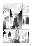  4girls blush check_translation coat comic fujieda_miyabi long_hair monochrome multiple_girls original ponytail scarf translation_request twintails 