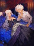  couple detached_sleeves dress flower flower_bed gwendolyn highres lack long_hair lying odin_sphere on_back oswald red_eyes smile white_hair 