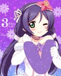  blush gloves green_eyes long_hair love_live!_school_idol_project low_twintails pirika smile toujou_nozomi twintails violet_hair wink 