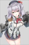  1girl absurdres blue_eyes gloves hat highres kantai_collection karumayu kashima_(kantai_collection) machinery open_mouth silver_hair turret twintails uniform wavy_hair 