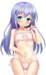  1girl bell bell_collar blue_eyes blue_hair blush cat_cutout cat_ear_panties cat_keyhole_bra cat_lingerie cleavage_cutout collar gochuumon_wa_usagi_desu_ka? hair_ornament hairclip kafuu_chino long_hair looking_at_viewer panties shinovi small_breasts solo underwear underwear_only x_hair_ornament 