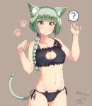  1girl ? animal_ears bikini bob_cut cat_ears cat_tail cleavage_cutout collarbone green_eyes green_hair highres kuroneko_shiro navel original side-tie_bikini simple_background solo swimsuit tail 