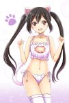  1girl black_hair brown_eyes cat_cutout cat_keyhole_bra cat_lingerie cleavage_cutout k-on! long_hair nakano_azusa ookawa_wataru panties side-tie_panties thigh-highs twintails underwear 