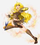  black_eyes blonde_hair blush gloves happy long_hair rwby warrior yang_xiao_long 