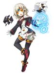  1girl alternate_costume alternate_hairstyle another_code_(elsword) boots caplet elsword eve_(elsword) forehead_jewel gloves official_art short_hair shorts thigh-highs thigh_boots white_hair 