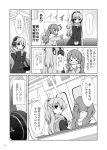  2girls blush check_translation coat comic fujieda_miyabi hands_on_headphones headphones headphones_removed long_hair monochrome multiple_girls original phone ponytail scarf smile sweatdrop translation_request twintails 