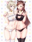  2girls anastasia_(idolmaster) animal_ears blue_eyes blush breasts brown_eyes brown_hair cat_cutout cat_ear_panties cat_ears cat_keyhole_bra cat_lingerie cleavage cleavage_cutout idolmaster idolmaster_cinderella_girls long_hair looking_at_viewer multiple_girls naju0517 nitta_minami panties paw_pose short_hair side-tie_panties silver_hair thigh-highs underwear underwear_only 