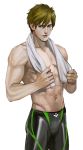  1boy abs blonde_hair free! green_eyes groin male_focus mistermagnolia muscle navel pants shirtless solo tachibana_makoto towel towel_around_neck wet 