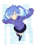  1girl blue_eyes blue_hair ene_(kagerou_project) kagerou_project sekina skirt sleeves_past_wrists smile solo twintails 