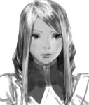  1girl agrias_oaks armor close-up expressionless face final_fantasy final_fantasy_tactics long_hair looking_afar monochrome sidelocks solo upper_body white_background 