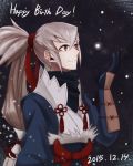  ! 1boy fire_emblem fire_emblem_if gloves grey_hair happy_birthday long_hair orange_eyes ponytail solo takumi_(fire_emblem_if) 