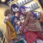  5girls blue_hair brown_hair female hanasaki_tsubomi heartcatch_precure! isedaichi_ken kurumi_erika kurumi_momoka multiple_girls myoudouin_itsuki pink_hair precure purple_hair scarf smile tsukikage_yuri vending_machine winter_clothes 