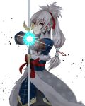  bow_(weapon) fire_emblem fire_emblem_if gloves grey_hair highres long_hair ponytail red_eyes simple_background solo takumi_(fire_emblem_if) weapon white_background 