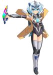  1girl blue_eyes blue_hair cross_(crossryou) female genderswap genderswap_(mtf) magical_girl personification short_hair simple_background solo thigh-highs ultra_series ultraman_exceed_x ultraman_x_(series) 