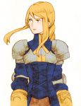  1girl agrias_oaks armor blonde_hair braid brown_eyes final_fantasy final_fantasy_tactics gloves long_hair lowres rabbitlovesick single_braid solo 