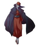  1boy cape dairi fortune_teller_(touhou) full_body grey_skin hat highres long_sleeves pointy_ears sandals simple_background solo touhou white_background youkai 
