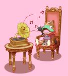  1boy boots closed_eyes filmia frog furry musical_note nalrni open_mouth phonograph pink_background simple_background singing sitting the_legend_of_legacy 