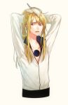  1boy arms_up arrancar bleach blonde_hair long_hair open_mouth ponytail simple_background solo upper_body violet_eyes white_background yaka_(kk1177) yylfordt_granz 