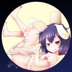  1girl animal_ears aozora_market barefoot black_hair full_moon inaba_tewi mallet moon naughty_face rabbit_ears red_eyes solo touhou 