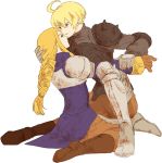  1boy 1girl agrias_oaks armor blonde_hair braid brown_eyes final_fantasy final_fantasy_tactics gloves hetero long_hair pauldrons rabbitlovesick ramza_beoulve single_braid 