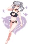  1girl absurdres barefoot blush bra breasts cat_cutout cat_ear_panties cat_keyhole_bra cat_lingerie cleavage_cutout drill_hair full_body highres idolmaster idolmaster_cinderella_girls kanzaki_ranko looking_at_viewer panties red_eyes side-tie_panties silver_hair solo twin_drills twintails underwear underwear_only 