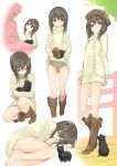  1boy 1girl admiral_(kantai_collection) bare_legs barefoot black_cat boots brown_eyes brown_hair cat closed_eyes cowboy_boots dress fetal_position flat_chest gintarou_(kurousagi108) hat headgear kantai_collection lying musical_note on_side ribbed_dress ribbed_sweater short_dress short_hair smile sweater sweater_dress taihou_(kantai_collection) turtleneck 