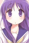  1girl hinata_yukari long_hair looking_at_viewer open_mouth purple_hair school_uniform solo tatsunokosso violet_eyes yuyushiki 