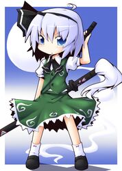  ghost hairband katana konpaku_youmu konpaku_youmu_(ghost) myon reku sheath sheathed short_hair silver_hair solo sword touhou weapon 