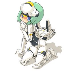  busou_shinki dd_(artist) doll_joints green_hair kneeling mecha_musume short_hair solo werkstra 