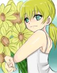  blonde_hair dress flower green_eyes oto_koma_yanagi ponytail sunflower 