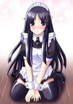  1girl akiyama_mio alternate_costume bangs black_eyes black_hair blunt_bangs blush enmaided hime_cut k-on! kneeling long_hair maid makkemi mini_top_hat solo tears thigh-highs thighhighs wrist_cuffs zettai_ryouiki 