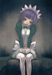  futaba_channel maid nijiura_maids purple_hair redjuice saliva sitting thigh-highs thighhighs yakui 
