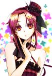  bare_shoulders bow dress gothic_lolita hat lolita_fashion mini_top_hat multicolored_eyes mytyl original pink_hair top_hat 