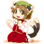  bad_id brown_eyes brown_hair cat_ears cat_pose cat_tail chen earrings hat jewelry lilith_lauda lillithlauda multiple_tails paw_pose short_hair solo tail touhou 