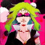  bokura_no_16bit_warz_(vocaloid) breasts chakoro cleavage goggles green_hair gumi headphones headset short_hair solo vocaloid 