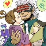  blush capcom godot grey_hair gyakuten_saiban heart kiss lowres naruhodou_ryuuichi oekaki spoken_heart visor 