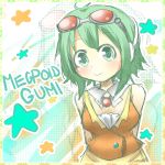  arms_behind goggles green_eyes green_hair gumi headphones kamaniki short_hair smile solo star vocaloid 